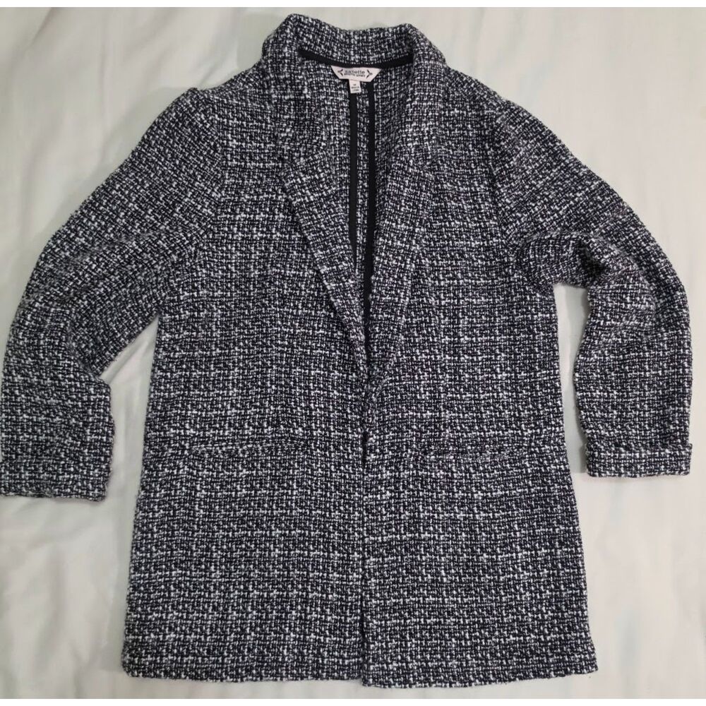 Black and white boucle tweed open-front blazer by Nanette Lepore M